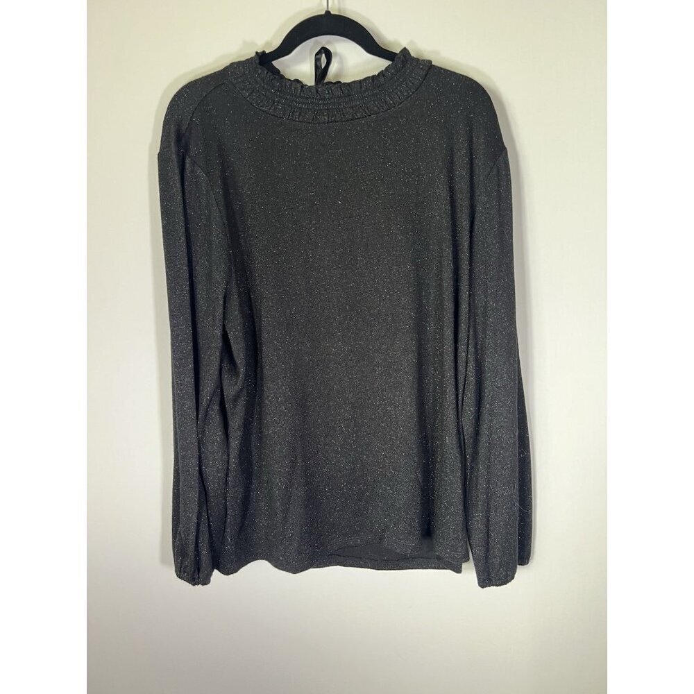 NEW Talbots black silver glitter ruffle neck stretch preppy holiday sweater 2X